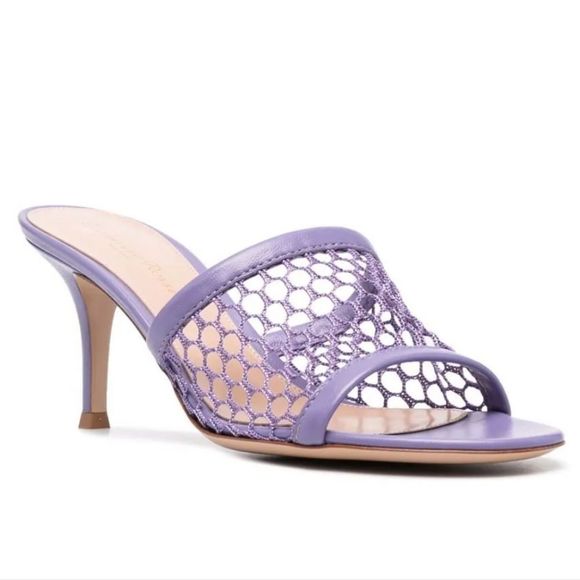 Gianvito Rossi Jamaica 70 Leather & Mesh milano Women Purple Open Toe Mules 40 - Picture 1 of 13